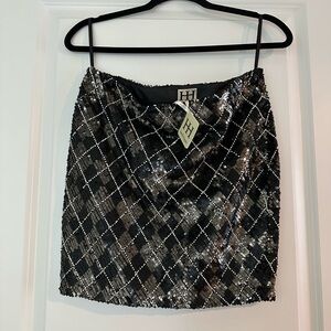 Haute Hippie Black and Silver Sequin Mini Skirt